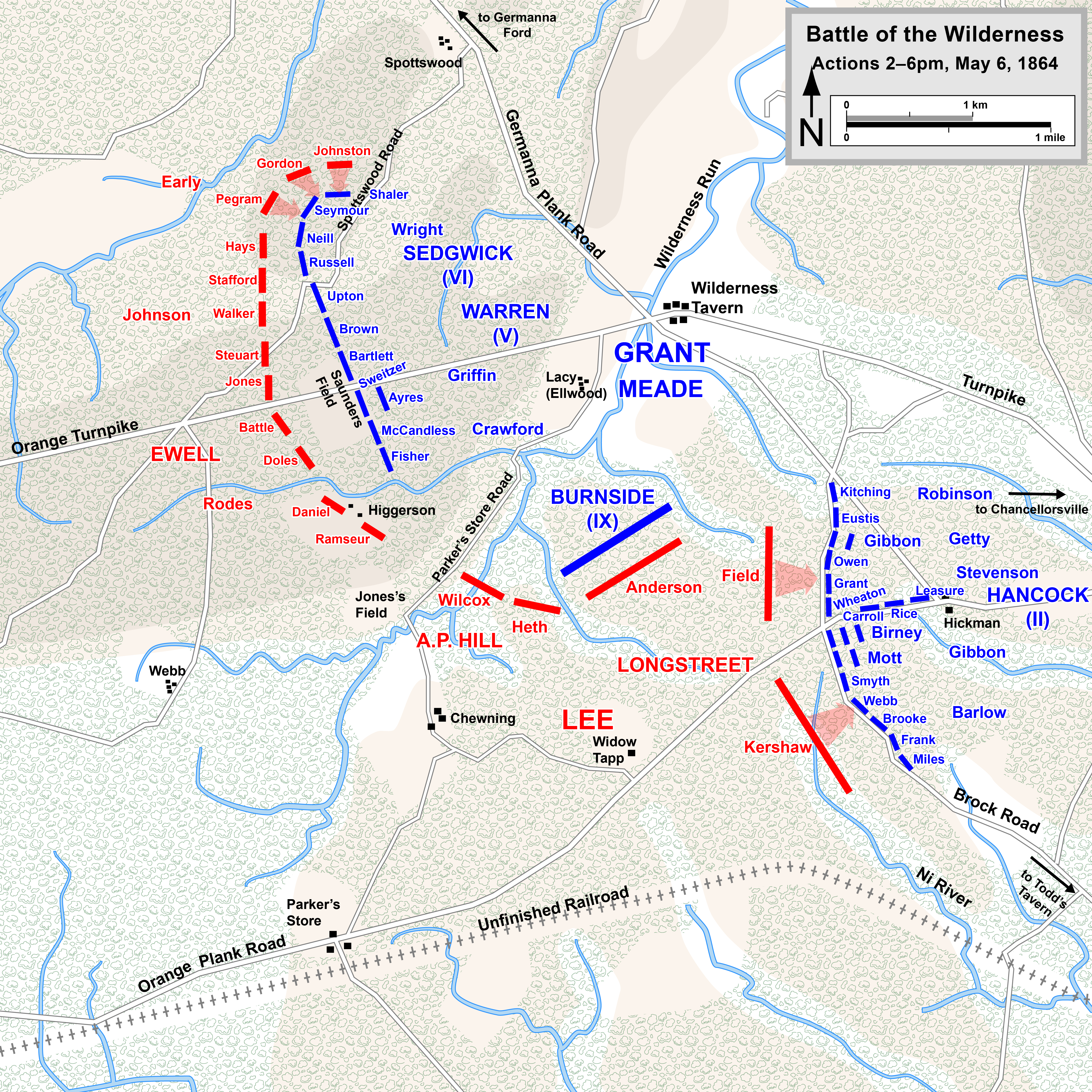 1864 Wilderness
                      Battlefield Map