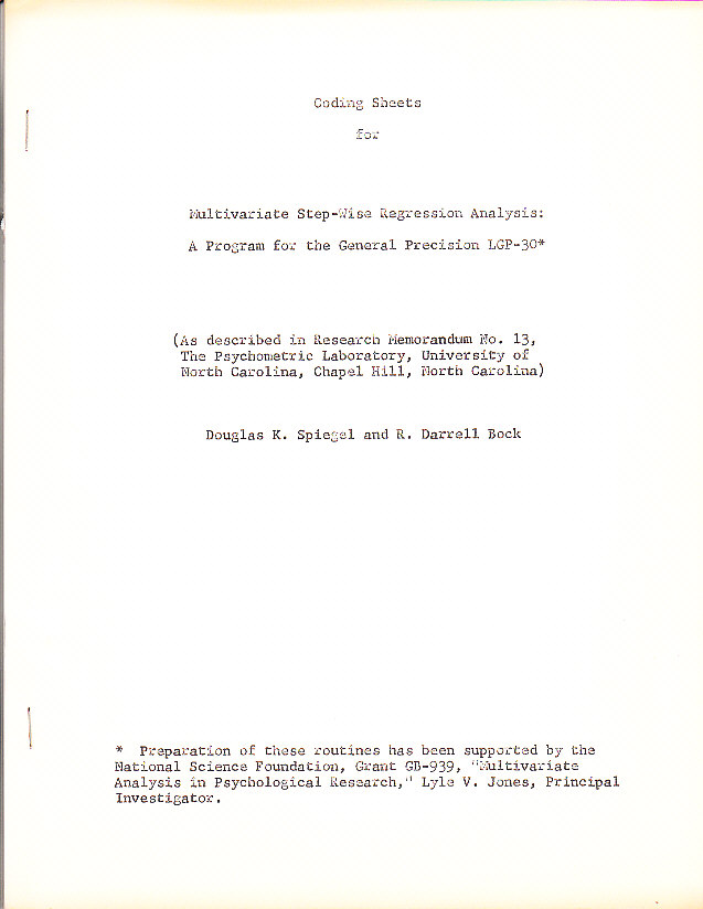 Coding Sheets for Mutlivariate Step-Wise Regression Analysis