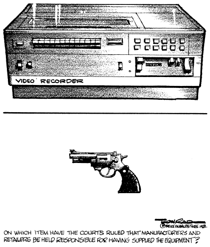 VCR/handgun cartoon.
