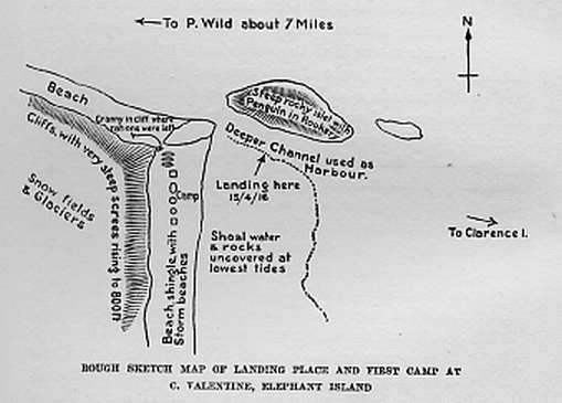 Rough Sketch Map of Landing Place and First Camp at C. Valentine, Elephant Island.
