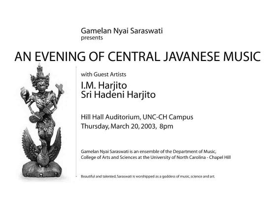 An Evening of Central Javanese Music, w/ I.M. Harjito and Sri Hadeni Harjito