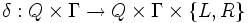 \delta: Q \times \Gamma \rightarrow Q \times \Gamma \times \{L,R\}