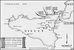 Map: Principal NAAF Target in Sicily During HUSKY