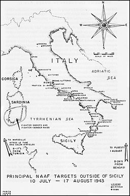 Principal NAAF Targets Outside of Sicily 10 July--17 August 1943