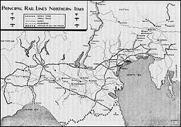 Map: Principal Rail Lines Northern Italy.