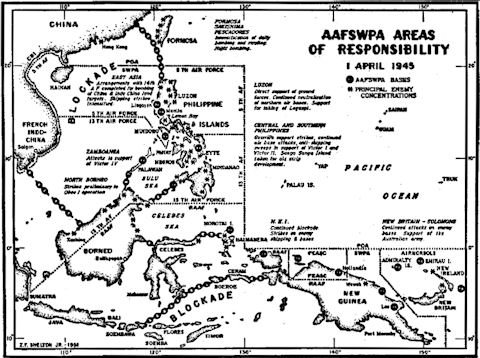 Map: AAFSWPA Areas of Responsability 1 April 1945