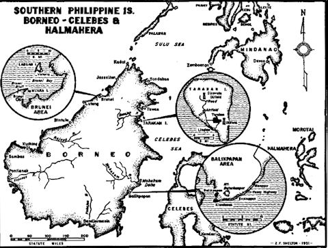 Map: South Philippine Islands; Borneo - Celebes & Malmahera