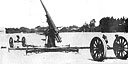 Figure 235. Model 14 (1925) 105-mm antiaircraft gun showing detachable wheels used for transport of piece