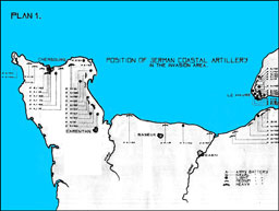 Plan 1.--Position of German Coastal Artillery in the Invasion Area