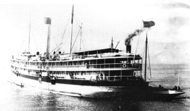USS RELIEF in San Francisco Bay on 2 August 1899 with 300 wounded soldiersx from Manila on board