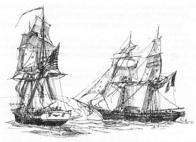 Sketch: US ship encounters French ship