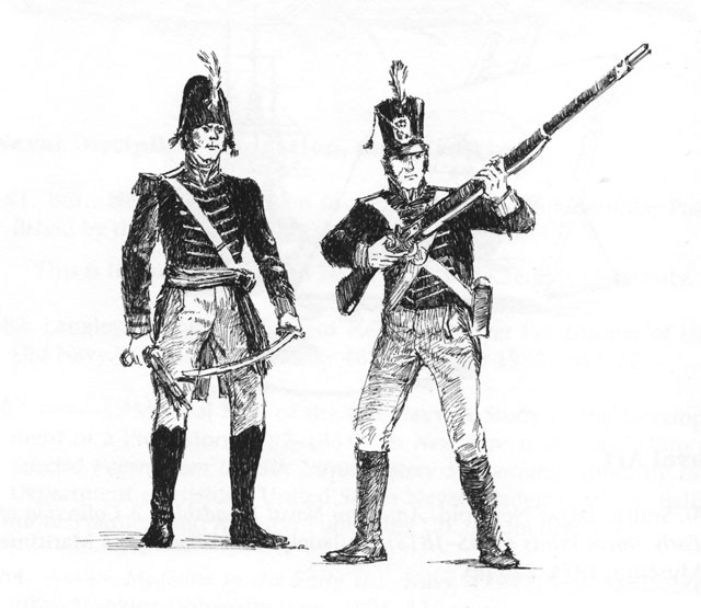 Sketch: Two marines, in uniform