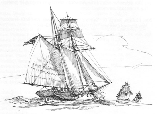 Sketch: Privateer ship at sea
