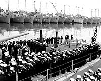 Photo # 80-G-427319:  Recommissioning ceremonies for USS Naifeh, 26 January 1951