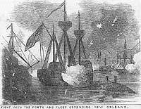 Photo # NH 1063:  CSS Manassas in action with USS Mississippi, 24 April 1862