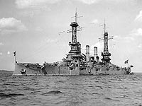 Photo # NH 2891:  USS New Hampshire in the Hudson River, December 1918