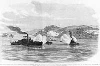 Photo # NH 59242:  USS Thomas Freeborn engaging Confederates at Mathias Point, 27 June 1861