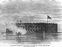 Photo # NH 59275:  USS Weehawken firing on Fort Sumter, 7 April 1863
