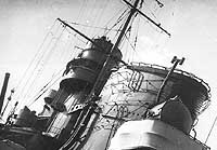 Photo # NH 73015:  Smokestack and bridge on the Japanese cruiser Aoba, 1936