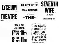 Photo # NH 83188:  Advertisment for a musical comedy presented by USS Brooklyn's crew for the benefit of families of men lost when USS Memphis was wrecked
