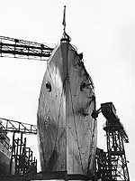 Photo # NH 99110:  USS Butler ready for launching, 12 February 1942