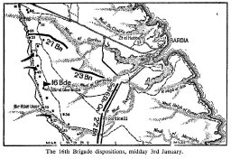 Map: The 16th Brigade dispositions at midday, 3rd January 1941. 