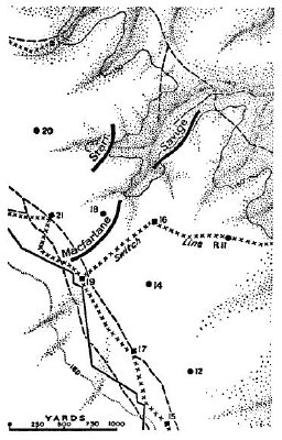 Map: Forward companies of the 2/5th and 2/7th Battalions, dusk 3rd January