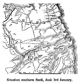 Map: The situation on the southern flank at Bardia, dusk 3rd January