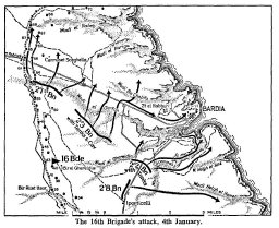 Map: The 16th Brigade's attack at Bardia, 4th January.