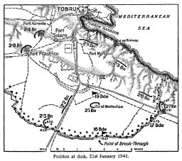 Map: Tobruk: position at dusk 21st January 1941.