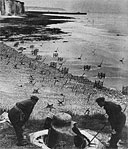 Officers examining destroyed German defense at Dieppe