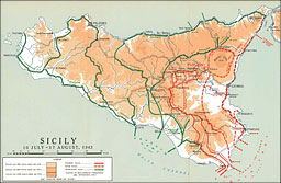 Map: Sicily, 10 July-17 August 1943