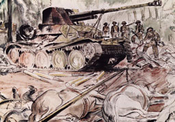 Watercolour: In the Falaise Gap, August 1944