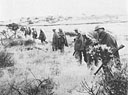 South African Engineers, advancing on Mega, search for mines in the rain.