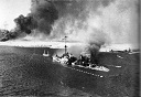 The <i>San Giorgio</i> on fire in Tobruk harbour