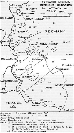 Forward German divisions disposed for attack on 10th May 1940