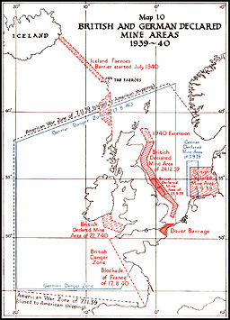 Map 10. British and German Declared Mine Areas, 1939-40