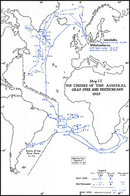 Map 11. The Cruises of the <i>Admiral <i>Graf Spee</i></i> and Deutchland, 1939
