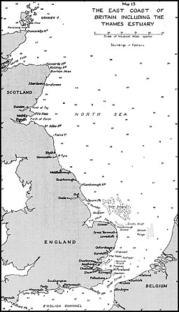 Map 13. The East Coast of Britain Including the Thames Estuary