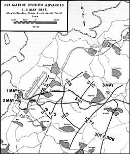 Map: 1st Marine Division Advances, 1-3 May 1945