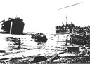 Figure 19. The trusty Landing Ship, Tank (LST) beached at Bougainville. This photograph shows the bow doors through which the LVTs entered the water.