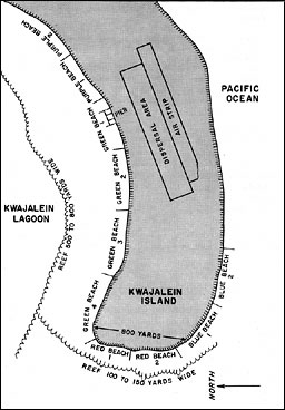 Map: Landing beaches on Kwajalein Island