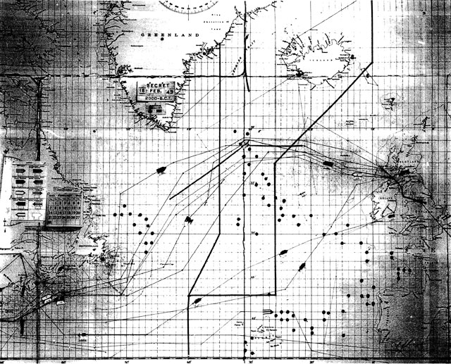 Photo: Convoy Wall Chart--North Atlantic Convoys, 16Feb43 (Note: ON-166)