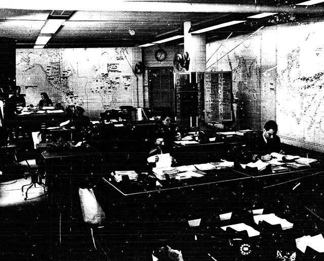Photo: Merchant Ship Plot Room, Pacific and Ships in Port (FX-3711), April 1945