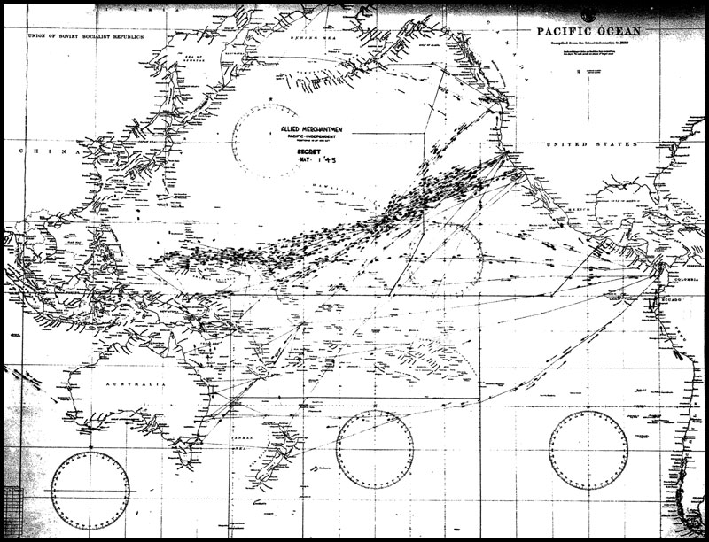 Photo: Merchant Ship Wall Chart, Pacific, 1May45