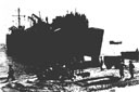 Figure 132.--LST landing men and supplies on the beach in Southern France.