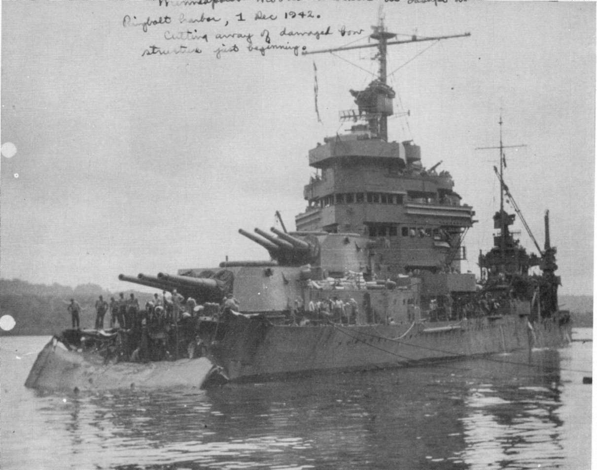 U. S. S. CHESTER (CA27) TORPEDO DAMAGE 20 OCTOBER, 1942 SOLOMON