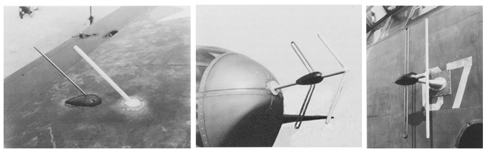 SCR-540 elevation antenna, transmitting antenna, and azimuth receibing antennae  on wing of A-20