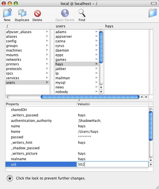 netinfo user data, showing uid