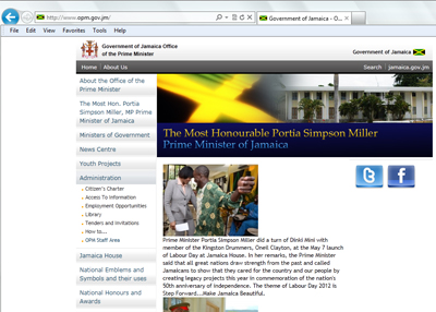 Website of Prime Minister of Jamaica